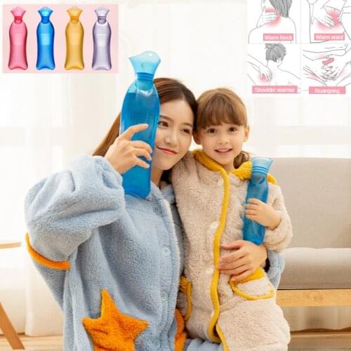 PVC Transparent Water Injection Hot Water Bottle Small with Cloth Cover Water Injection Hand Warmer for Girls Warming Hands Feet