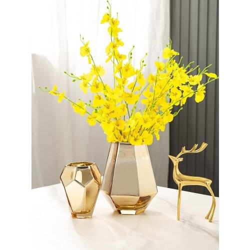 Luxury Modern Vase Glass Geometric Ornaments Living Room Flower Arrangement Container Vaso De Planta Home Decoration DI50HP