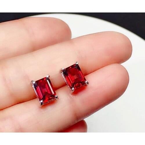 6mm*8mm VVS Grade Natural Mozambique Garnet Earrings for Daily Wear Simple Design Garnet Stud Earrings 925 Silver Garnet Jewelry