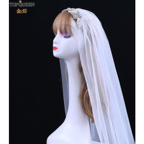 TOPQUEEN VS208 Wedding Veil Bride Veil Wedding Decoration Ivory Rhinestone Bead Girl Veil Long Veil Veils Bridal Short Veil