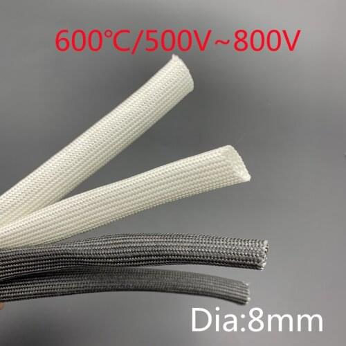 Dia 8mm Fiberglass Tube HTG Cable Sleeve Soft Chemical Fiber Glass Wire Wrap Protector Insulation High Temperature Pipe 600Deg