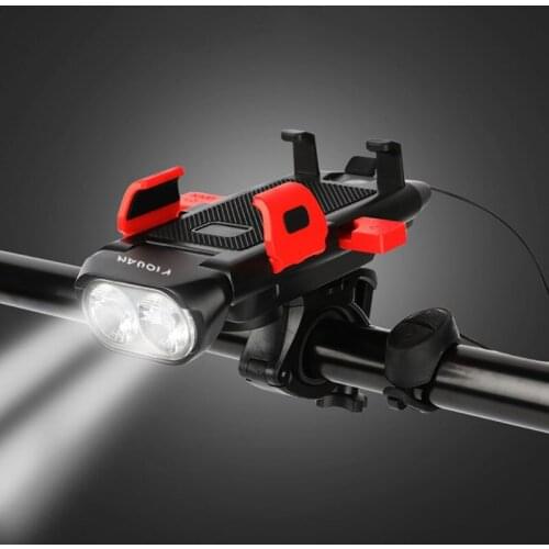 4 in 1 Bicycle Headlight with Power Bank Mobile Phone Rack Holder Alarm Bell Speaker Horn LED MTB Mountain Bike Lights