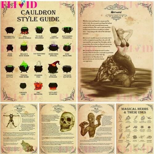 Vintage Cauldron Style Guide Witch Soup Witchcraft Nordic Poster Wall Art Canvas Painting Wall Pictures For Living Room Unframed