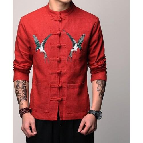 High Quality Retro Chinese Style Mens Chinese Coat Casual Embroidery Jacket Linen Fashion Mens Coat Top Lightweight Jacket