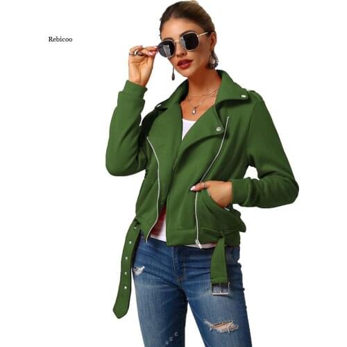 Women New Autumn Motorcycle Jacket Zipper Faux Soft Leather Jacket Short Leather Jacket Ladies Basic Street Coat