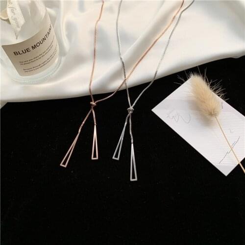 High Qulity Charm Pure Gold Sliver Triangle Pendant Necklace Chain Zircon Clavicle Sweater Jewelry Gfit For Woman 093