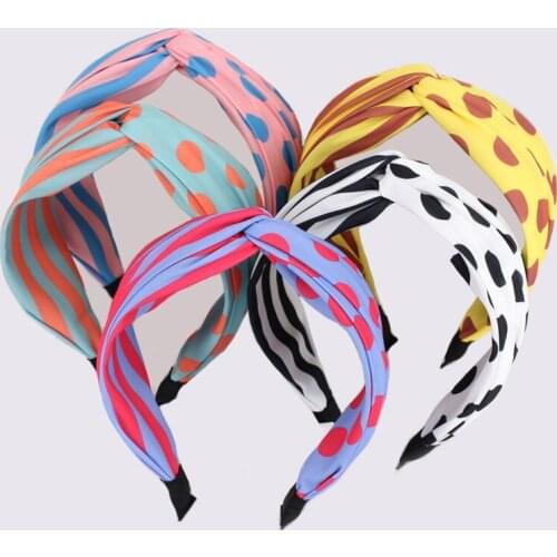 Vintage Sweet Striped and Dots Top Twisted Knot Hairbands for Women and Girls Fashion Hair Accessories Elegant Fabric Headband
