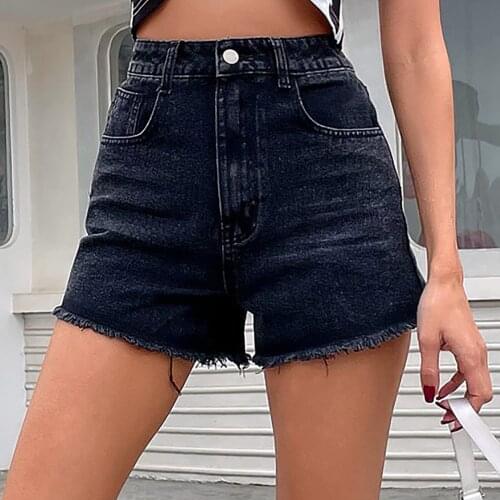 Women Denim Shorts Hippie Button Adjust High Waist Short Harajuku Bermuda Wide Legs 2021 New Summer Cotton Jean Shorts