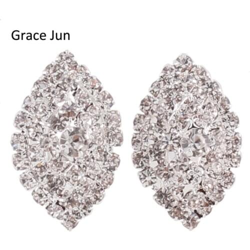 Grace Jun Bridal Rhinestone Crystal Big 3 Layer Geometric Style Clip Earrings Non Piercing for Women No Hole Ear Clip Hot Sale