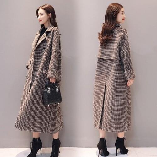 Coat Women Long Plaid Woolen Winter Jackets Woman Tunic 2020 Casual Loose Coats Female Overcoat Casaco Feminino KJ290