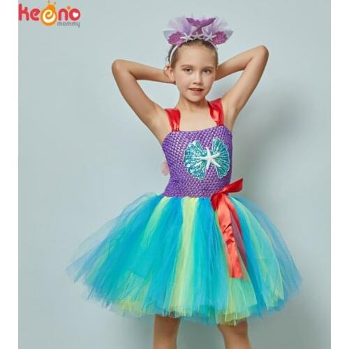 Little Mermaid Tutu Dress with Headband Girls Mermaid Dress Under The Sea Birthday Party Cake Smash Starfish Halloween Costume