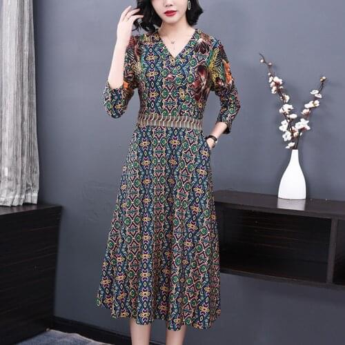 2021 Spring 3XL Plus Size Casual Midi Vestidos Autumn Vintage Striped Print Bodycon Knitting Dress Elegant Woemn Party Dresses