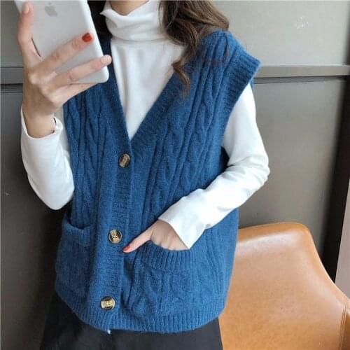 Twist Striped Pocket Sleeveless Sweater Vest Female V-neck Here Single-breasted Solid Ruched Cardigan Sweater Vest Women Spring
