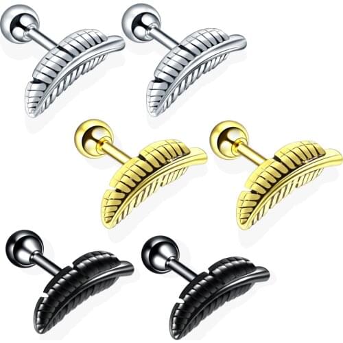 1PC 316l Surgical Steel Feather Cartilage Helix Barbell Bar Ear Stud Piercing Earring Jewelry For Sexy Girls Fashion Jewelry 16g