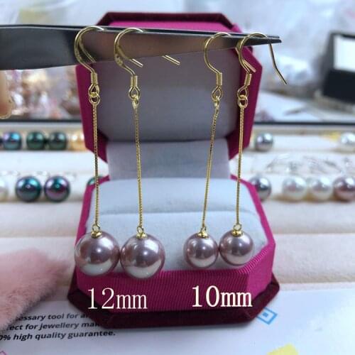925 Sterling Silver 10mm-12mm Wholesale Imitation Pearl Earrings Shell Pearl Drop Earrings Nice Party Gift, 10 pairs/lot