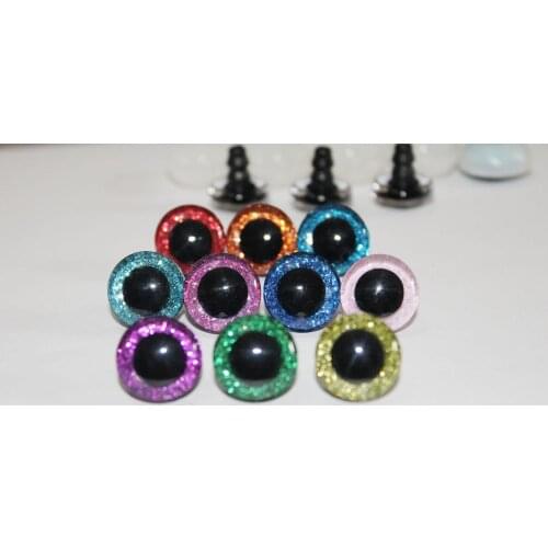 1000pcs/lot 16mm 3D clear glitter safety toy eyes short stem + glitter fabric+ washer for diy plush toy doll--10 colors option