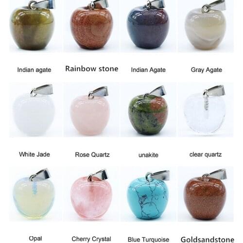 12PCS 20*17mm Apple Shaped Natural Stone Necklace Pendants Cute Pendants For Women Girls Gift Jewelry Making Necklace Pendulum