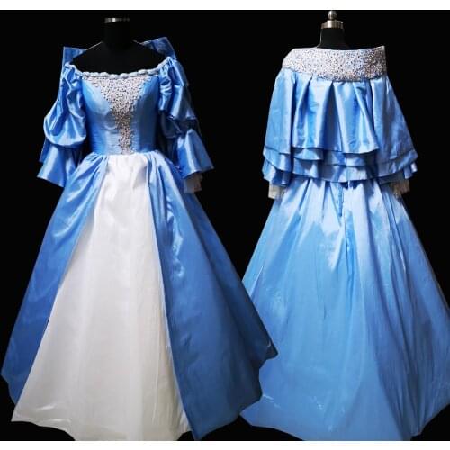 2020 New blue Vintage costumes 18th Duchess Retro medieval Renaissance Reenactment Theatre Civil war Victorian dress D-528