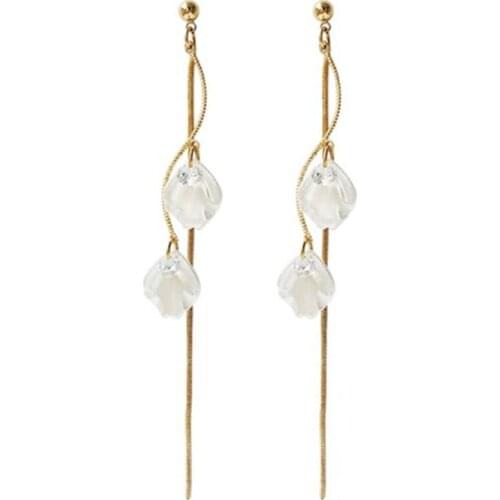 2021 Fashion Costume Jewelry Gold Plated Long Tassel Crystal Shell Earrings Brincos Piercing Stud Earrings For Women Girls Gift
