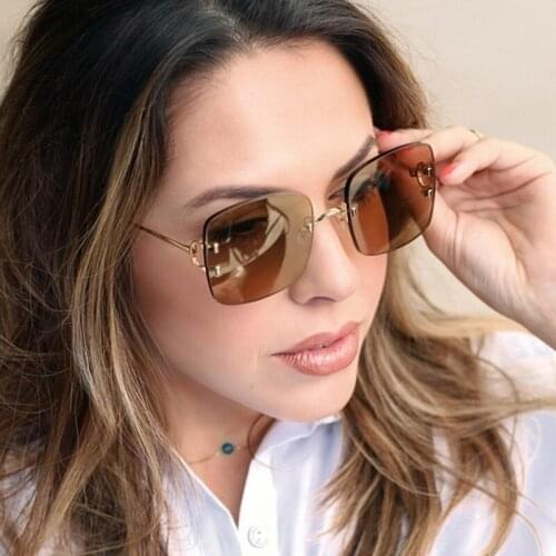 2021 New Fashion Metal Square Sunglasses Women Vintage Rimless Gradient Sun Glasses Female Color Shades Oculos Feminino UV400