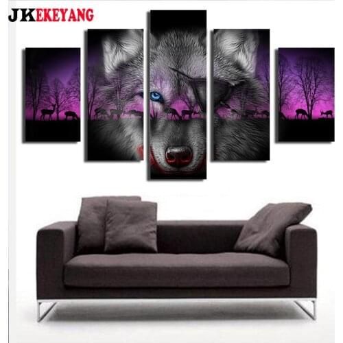 5pcs 5D Diy Diamond embroidery"Wolf"Cross Stitch full square diamond painting,puzzle,decorations for home Y4081
