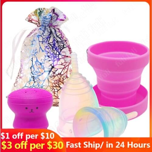 5 pcs medical silicone menstrual cups womens cups feminine hygiene reusable menstrual cups convenient round cleaning brush