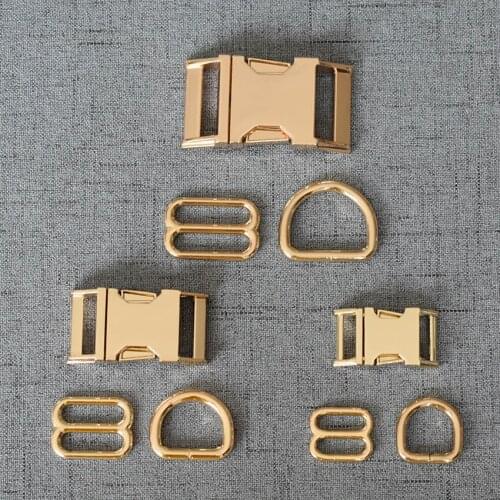 50 Sets 15mm/20mm/25mm Gold Metal D Ring Adjustable Release Buckle For Pet Collar Webbing Cat Necklace Handmade DIY Accessory