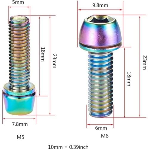 6pcs MTB Road Bike Stem Screws M5/M6 Bicycle Handlebar Titanium Plated Bolts with Washer Cycling Accessories D5QD