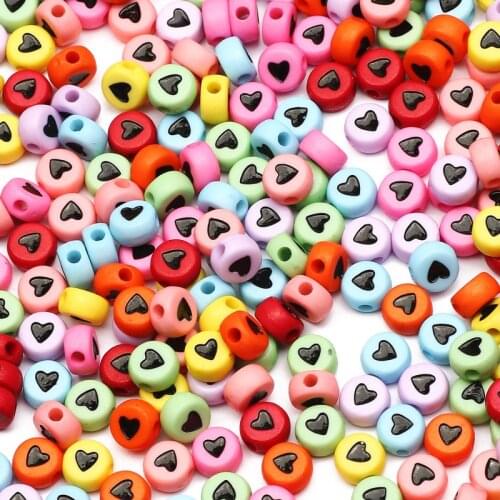 7mm Mixed Color Heart Acrylic Beads Round Flat Loose Spacer Beads For Jewelry Making Handmade Charm Diy Accessories Wholesale
