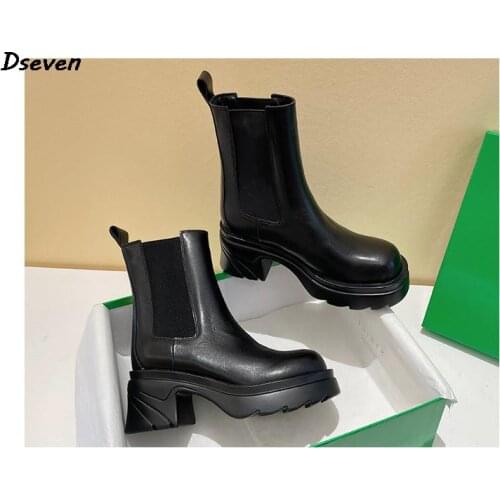 Thick-heel Martin Boots Womens Autumn Winter New Platform Woman Shoes Color-soled Ladies Boots Thick-soled Short Boots Hot