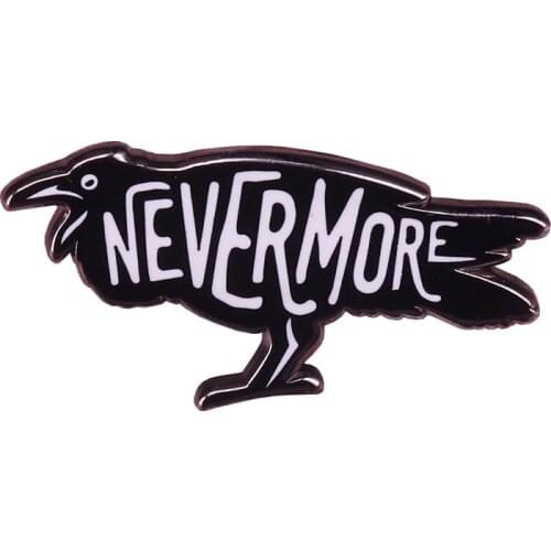 Nevermore raven brooch Edgar Allan Poe badge Gothic literature collection bookworm gift Halloween jewelry black horror art acces
