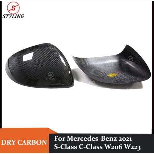 Rearview Side Mirror cover For Mercedes-Benz 2021 New C-Class S-Class S400L W206 W223 Dry Carbon Mirror Cover Add On Style