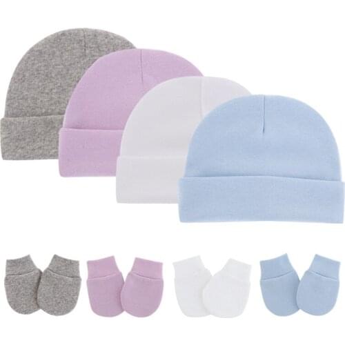 3pcs/Lot Solid Children Cotton Hat and Gloves Newborn Baby Winter Cotton Warm Cap Spring Autumn Toddler Beanie Boy Girl Set 0-3m