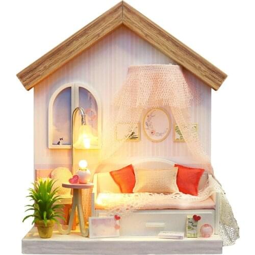 DIY Wooden Dollhouse Miniature Furniture Kit With Light Accessories Girls Bedroom Doll House Casa Toys for Adults Birthday Gifts