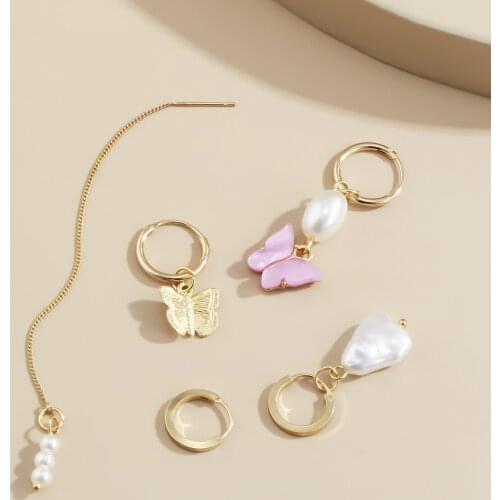 French Retro Fashion Small Butterfly Set Earrings Ins Simple Temperament Imitation Pearl Earrings European and American Style