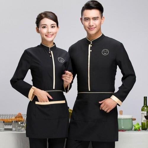 Customized Black Hotel Uniform Western Restaurant Waiter Uniform Autumn Winter Long Sleeve Chinese Restaurant Work Clothes 89