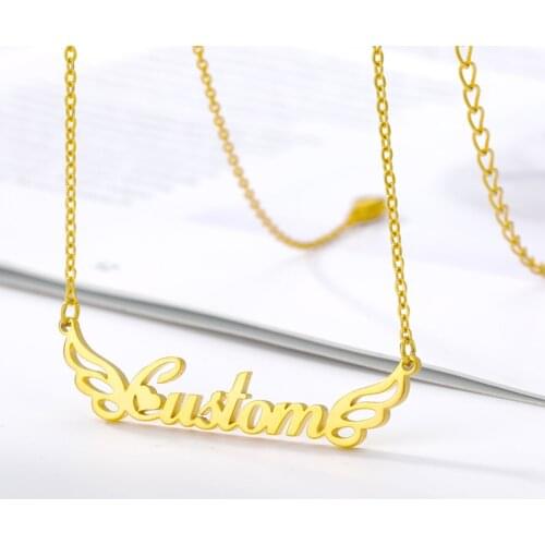 Personalized Customized Name Necklace Angel Wings Necklace Fashion Stainless Steel Gold Choker Bijoux Femme Jewelry BFF Gift