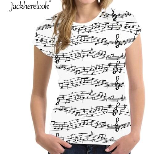 Jackherelook Casual Womem T Shirt Music Sheets Note Print Summer Short Sleeve Tops Clothes Female O-neck Clothing Camiseta Mujer