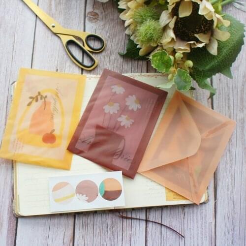 10.5*14.7cm 3pcs Still Life Painting Design Envelop As Postcard Message Card Invitation Envelop Transparent and Seal Sticker
