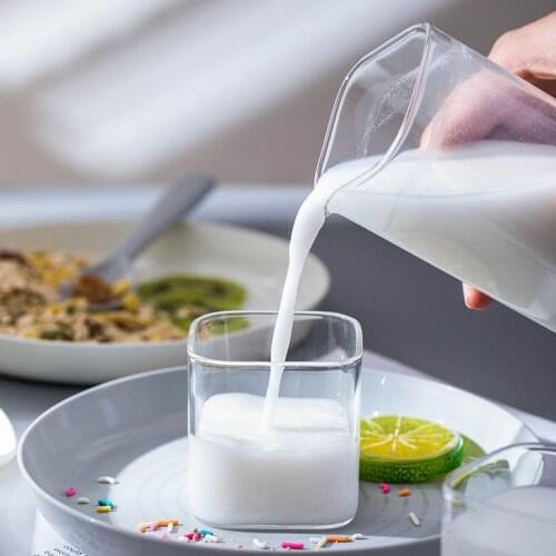 Square One Pot And Two Cups Of Milk Breakfast High Temperature Resistant Glass Coffee Milk Dispenser Juice Cup Drinkware Tea Mug