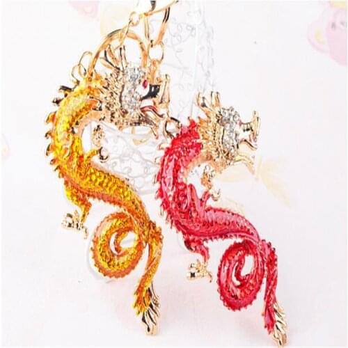 Personality Chinese Zodiac Dragon Keychain Cool Rhinestone Animal Key Ring Key Chain Women Bag Charm Gift Jewelry Accessories