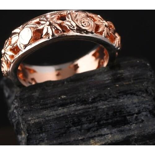 Copper Hollow Flower Rose Gold Ring Jewelry Vintage Punk Hip Hop Finger Accessories Cocktail Party Club Male Ring Gift