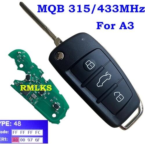 Modified MQB Smart Intelligent Remote Key for Audi A3 A6L Car Flip Remote Key Control 433mhz 315Mhz with ID48 Electronic chip
