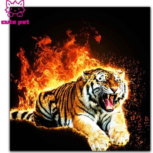 Full round square Flame tiger animal diamond embroidery Diy sets diamond painting Cross Stitch mosaic pictures rhinestones Decor