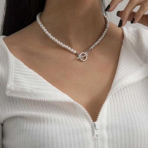 2021 New Pearl Chain Drop Punk Necklace For Women Trend Pendant & Necklace Geometric Bead Choker Necklace Girls Fashion Jewelry