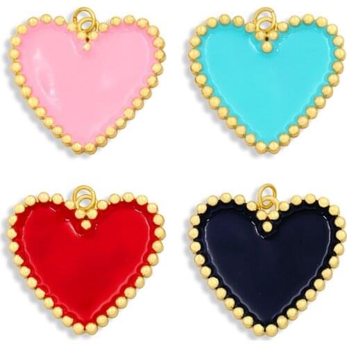 OCESRIO Copper 18k Gold Plated Heart Pendant for Diy Necklaces Enamel Jewelry Crafts Wholesale pdta366