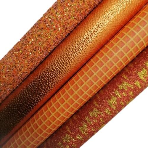 Orange Glitter leather, Waffles Printed synthetic leather, Metallic Litchi Faux Leather Sheets For Bows DIY 21x29CM KM683