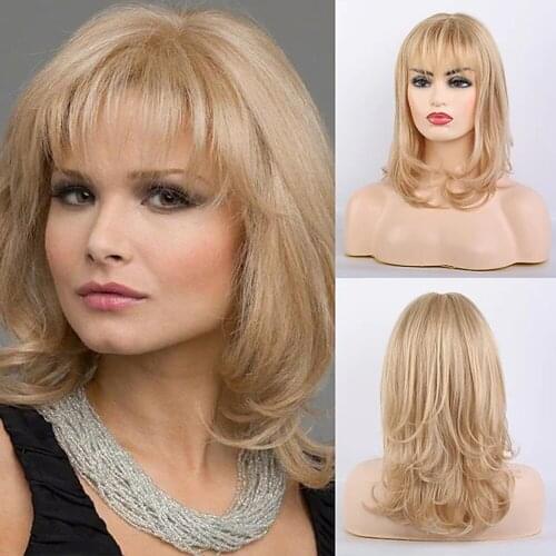 Remy Human Hair Wig Very Long Curly Body Wave Layered Haircut Neat Bang With Bangs Blonde Women Natural Hairline African wig