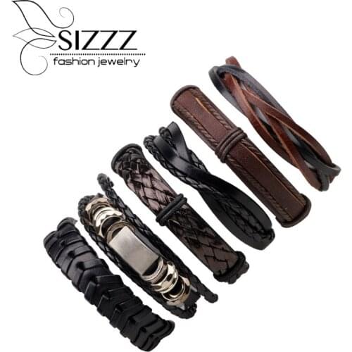 SIZZZ 18-20cm Long Adjustable Europe And The United States Simple Retro Woven Cowhide Bracelet Multi-layer Suit Bracelet For Men