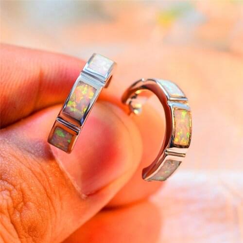 Simple Ladies Blue White Opal Stud Earring Classic Silver Color Wedding Earrings Fashion Party Engagement Earrings For Women